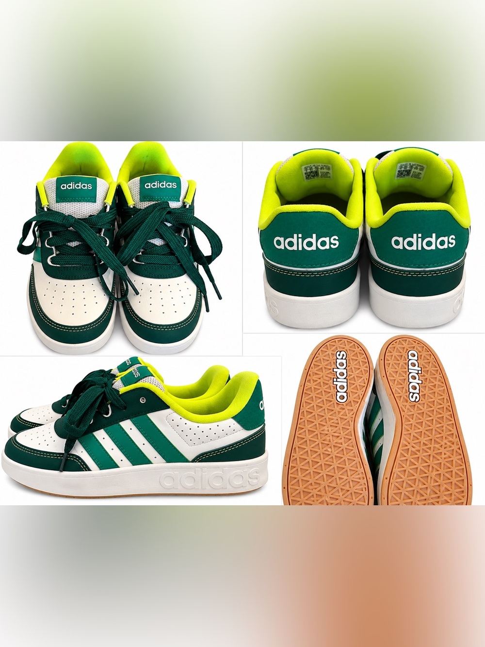 adidas Kids Breakbase Off White / Collegiate Green / Court Green NWOT size 4